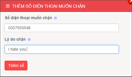 hêm số điện thoại bạn muốn chặn 