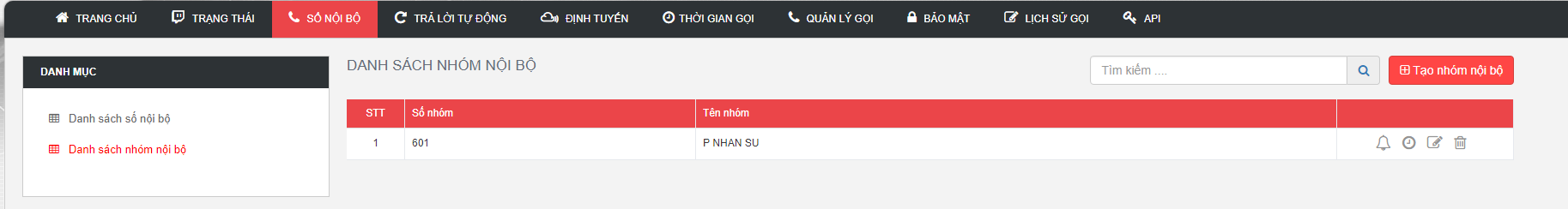 Giao diện sau khi tạo nhóm nội bộ thành công