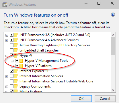 Kích hoạt Hyper-V thông qua settings