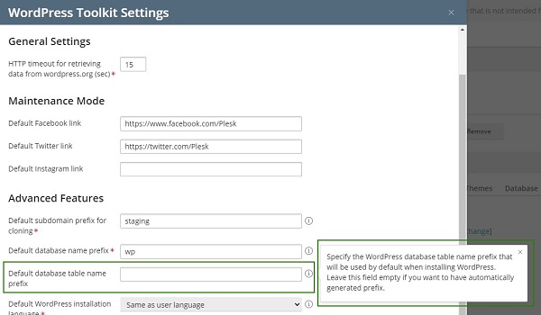 WordPress Toolkit 4.9 tạo tiền tố ngẫu nhiên cho tên bảng Database khi có người cài đặt WordPress mới.