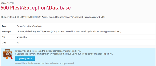 Lỗi không thể truy cập Plesk sau khi đổi Password Admin của MySQL