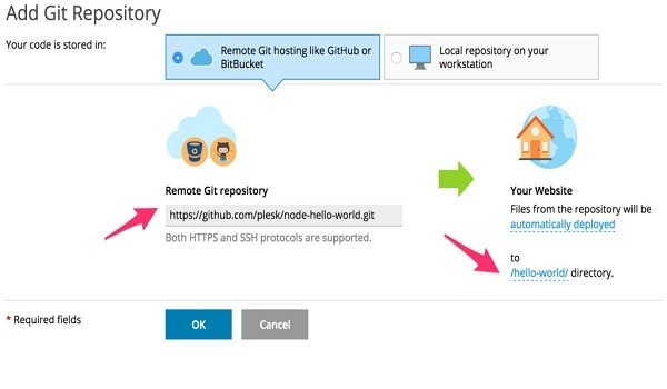 Thiết lập một Repo cục bộ bằng cách điền Link vào hộp thoại Remote Git Repository rồi chuyển đến thư mục “Hello-World”.