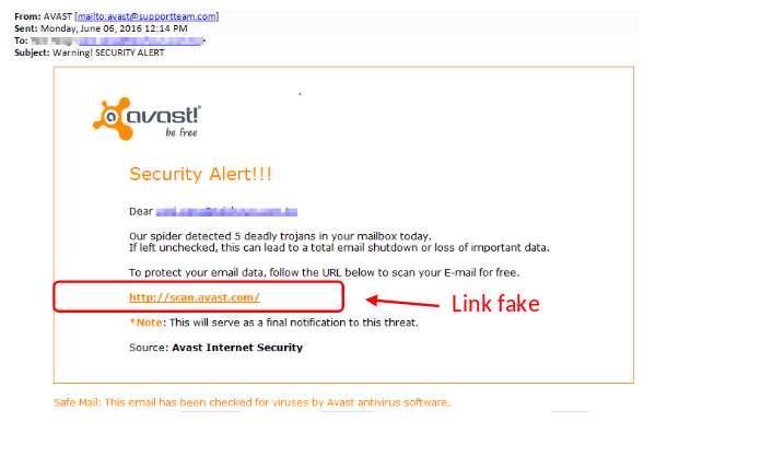 Một Email Spam vừa giả mạo Avast vừa “Security Alert!!!”