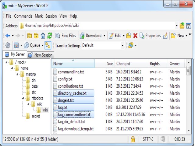 Giao diện của tiện ích WinSCP