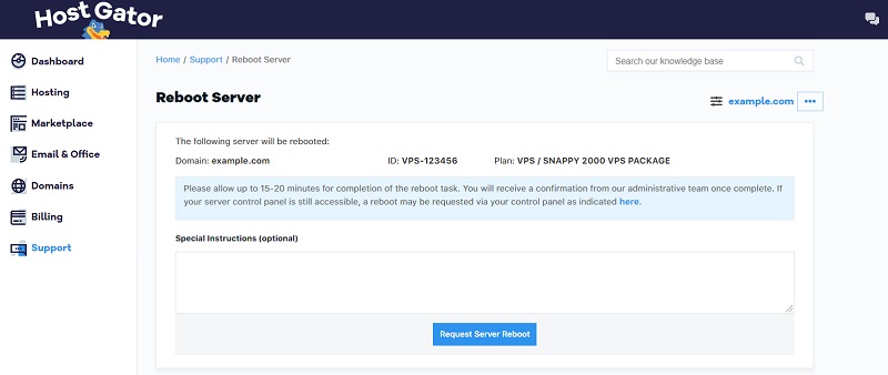 Hướng dẫn điền form yêu cầu khởi động lại VPS