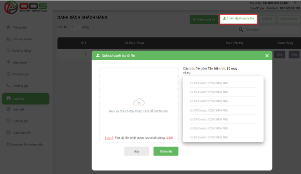 Thao tác thêm danh bạ từ file excel