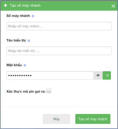 Giao diện cập nhật số máy nhánh